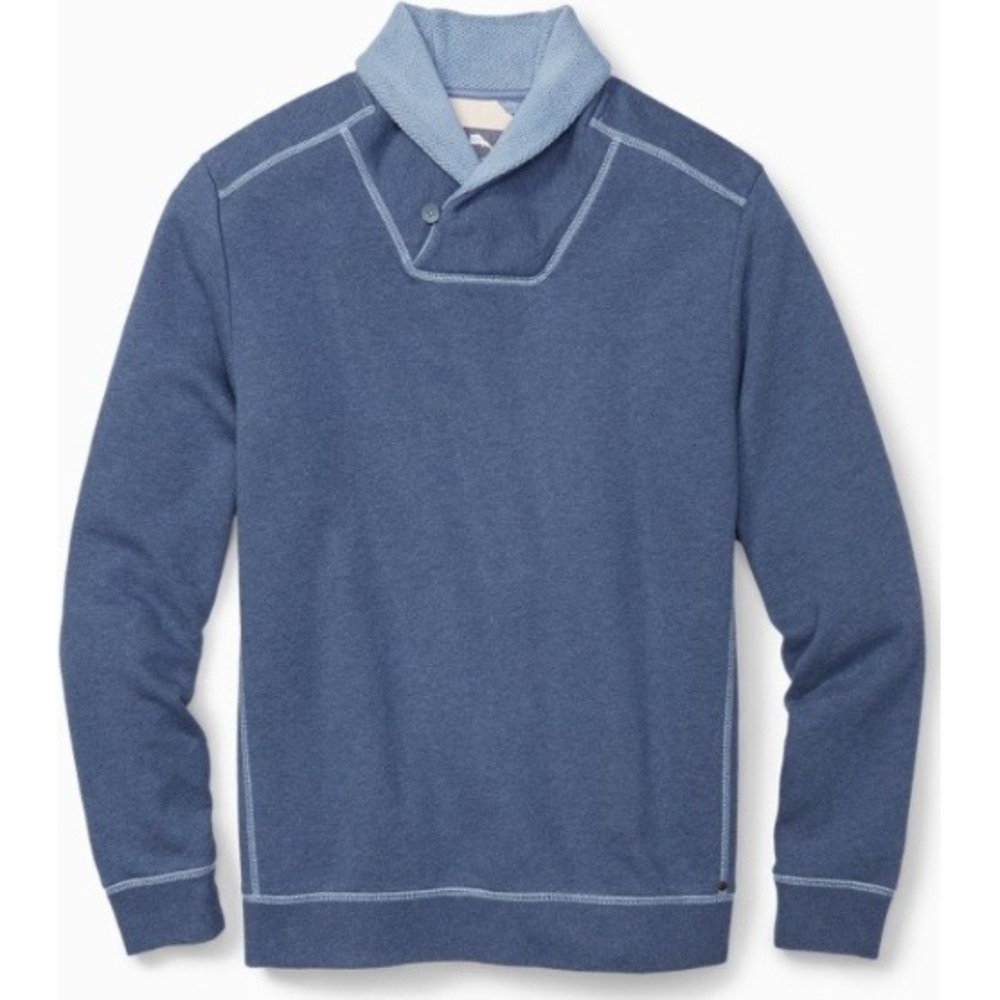 Tommy Bahama Mens Blue Shawl‎ Collar Cotton Pullover Sweater Comfy Size L